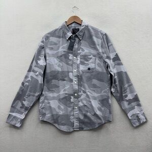 Abercrombie Fitch Mens Medium Gray Camo Button Down Long Sleeve Shirt NWT